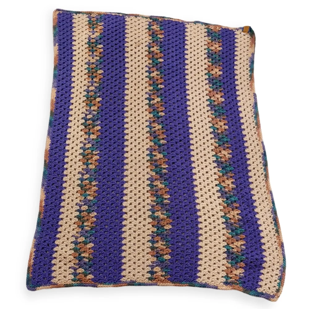 Afghan Crochet Lap Blanket Throw Purple Beige 36